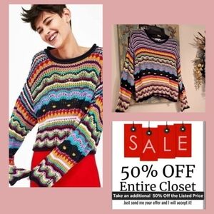 Woven Heart Colorful Striped Knit Sweater Excellent Condition NWOT Size  Small